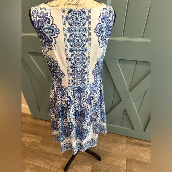 Talbots Grecian Tile Blue and White Dress - Picture 2 of 7